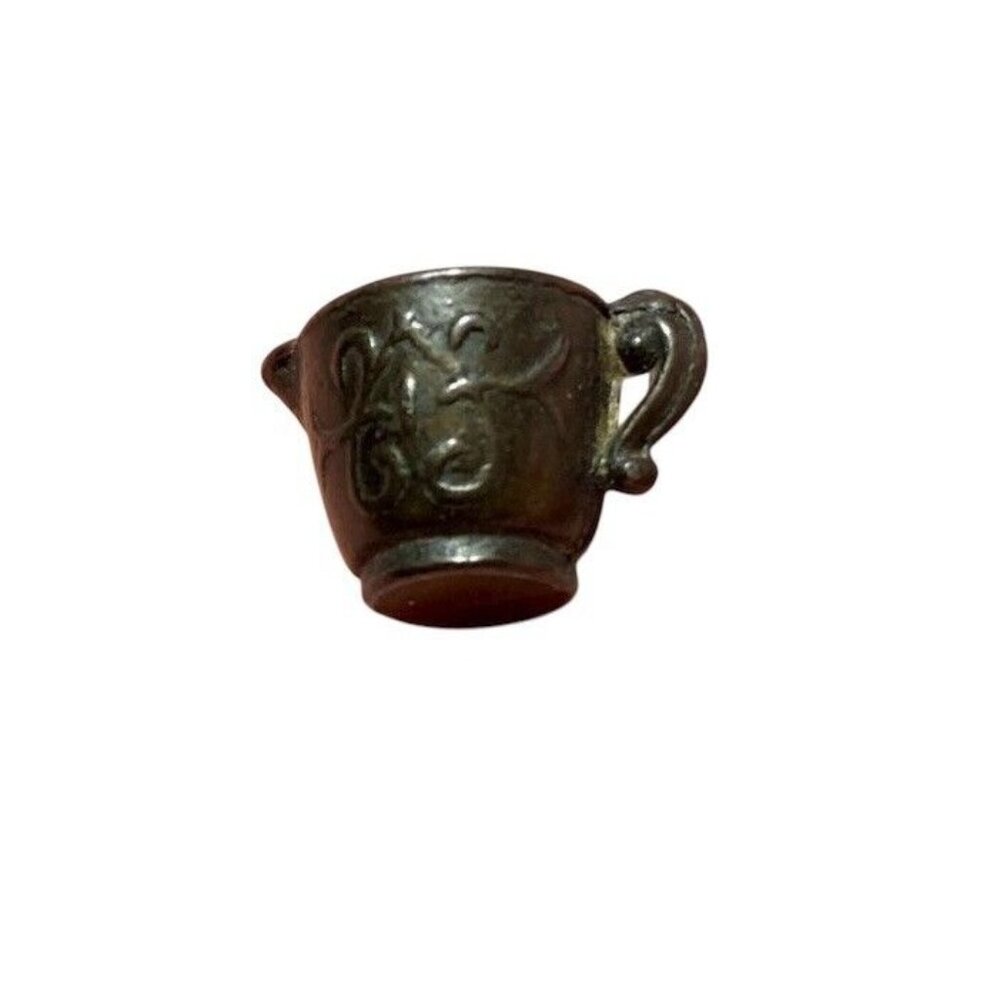 Vintage Metal Dollhouse Miniature Pitcher Creamer Measuring Cup Scrollwork Motif